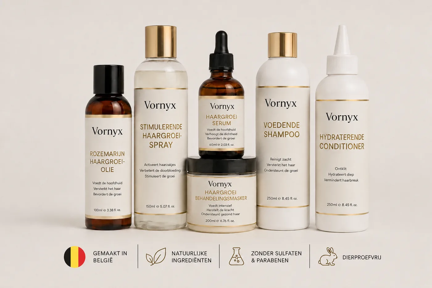Vorniyx Healthy Hair Growth Starter Kit: olie, spray, serum, masker, shampoo en conditioner