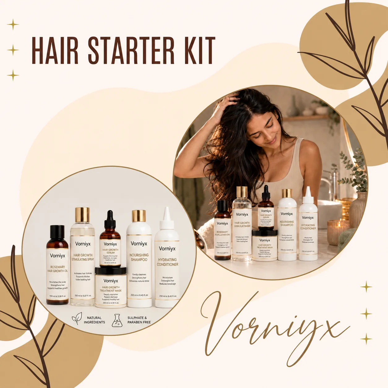 Het complete Vorniyx Hair Starter Kit met alle zes producten
